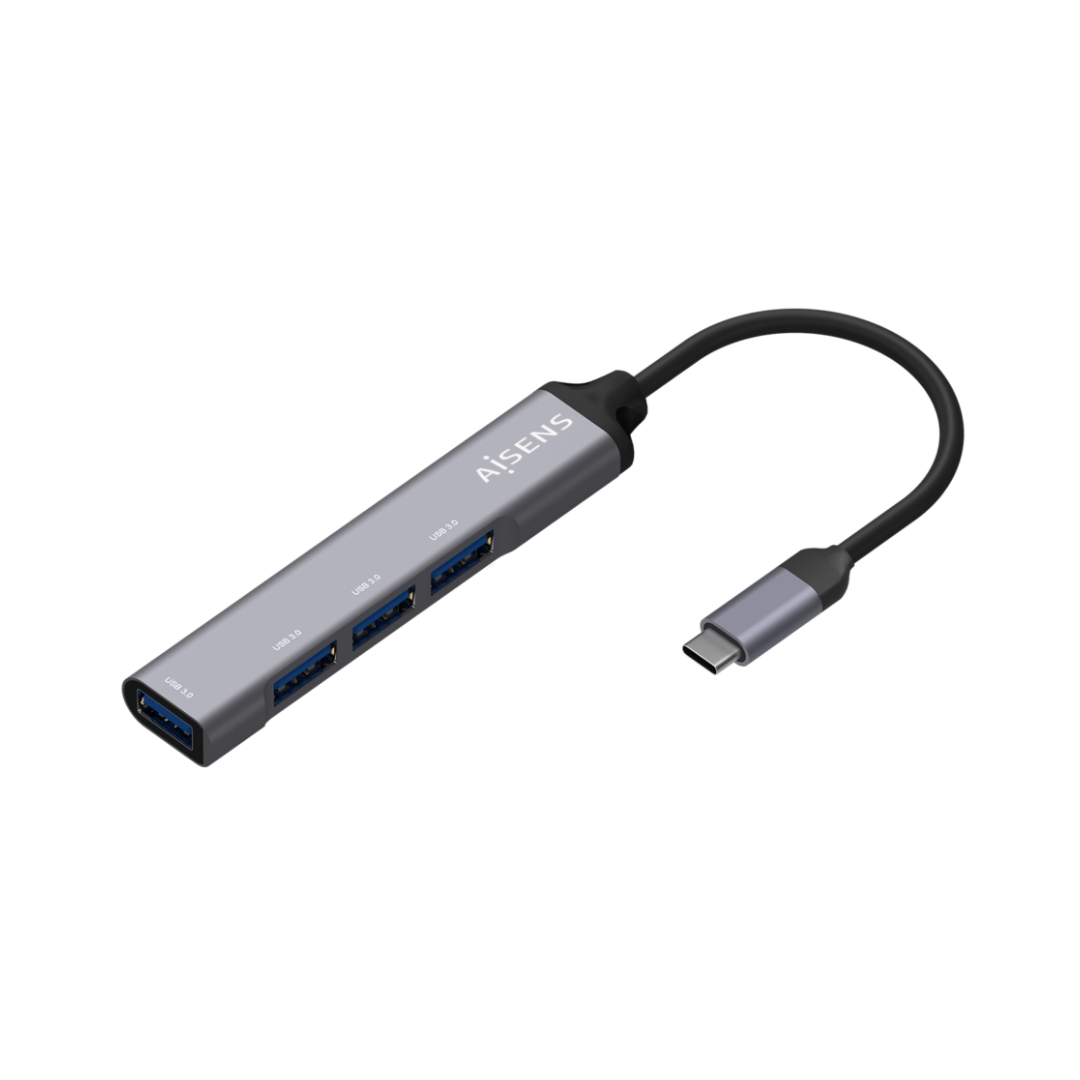 Hub USB 3.1 USB-C, USB-C macho para 4 portas Tipo A fêmea, cinzento, 10 cm