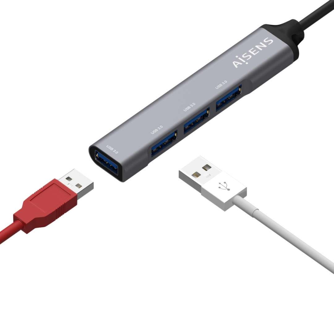 Hub USB 3.1 USB-C, USB-C macho para 4 portas Tipo A fêmea, cinzento, 10 cm