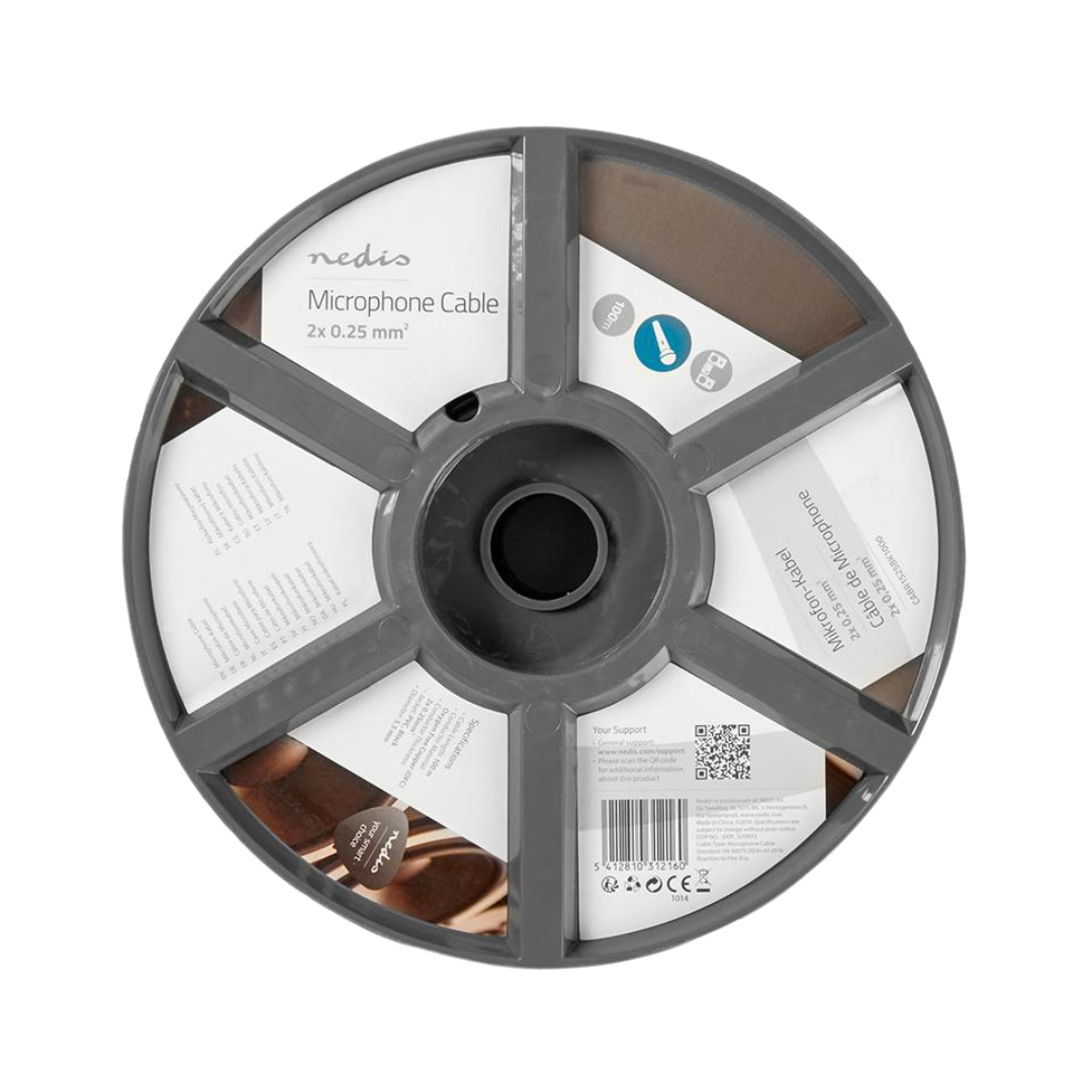Microphone Cable 2 x 0.25 mm² | Copper | 100.0 m | Round | PVC | Black | Reel