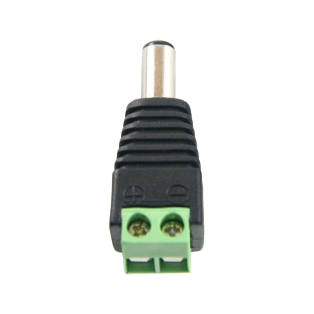 Safire - Conector CC fêmea de 38 mm com 2 terminais e saída +/-
