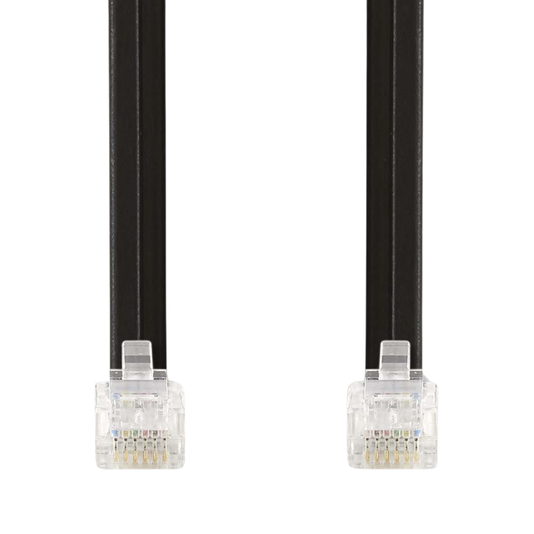 RJ12 Male-to-Male Flat Telephone Cable, 1 Meter, Black