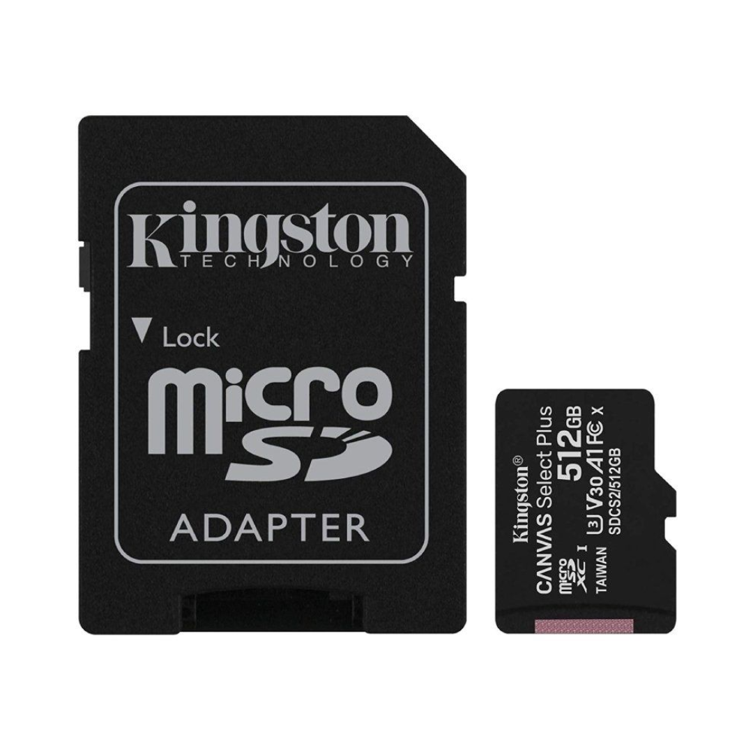 Cartão de memória microSD XC Kingston CANVAS Select Plus de 512 GB com adaptador / Classe 10 / 100 MB/s