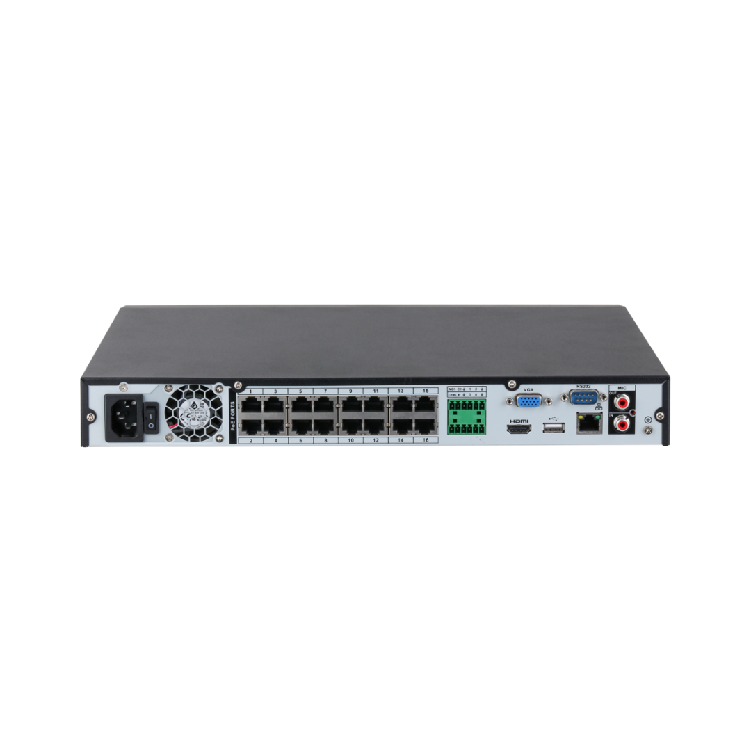 NVR 16 canais 144Mbps H265 HDMI 16PoE 2 E/S de HDD IA