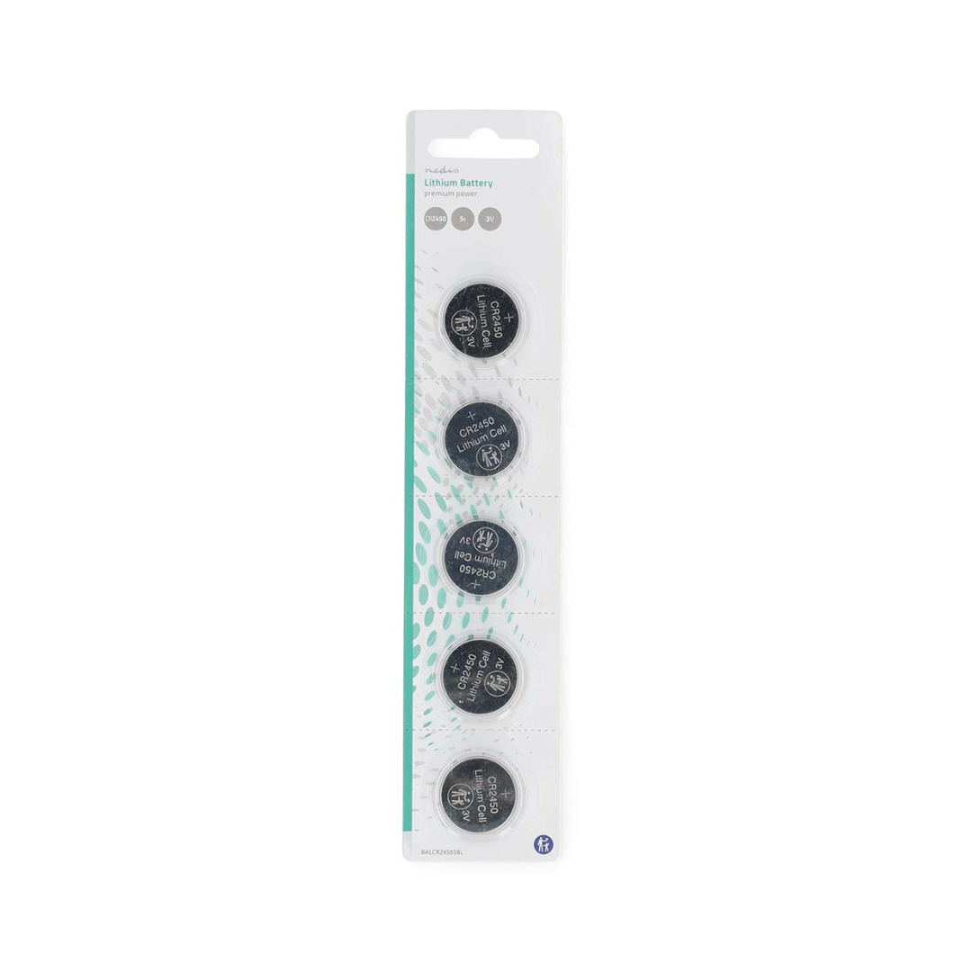 CR2450 3V DC Lithium Coin Cell Battery | Pack of 5 | Silver
