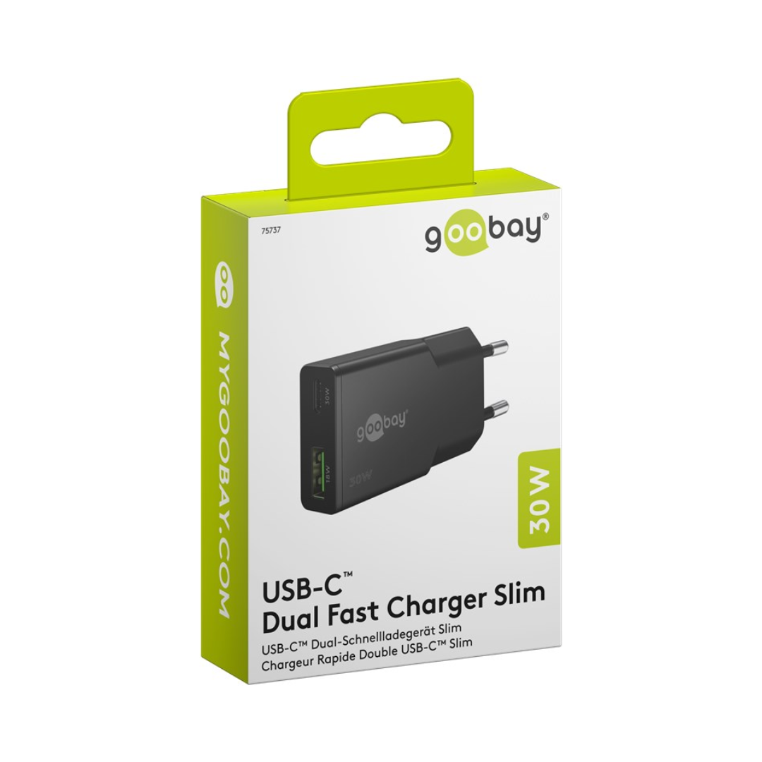 Cargador rápido USB-C™ PD GaN Dual Slim (30 W)