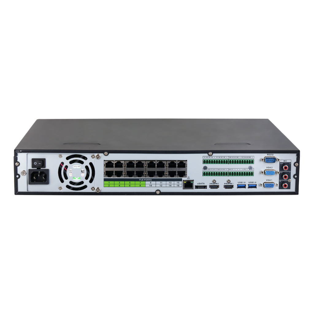 Gravador de 64 canais - NVR 64 canais 384 Mbps H265 2x HDMI 16 PoE 4 E/S de HDD IA