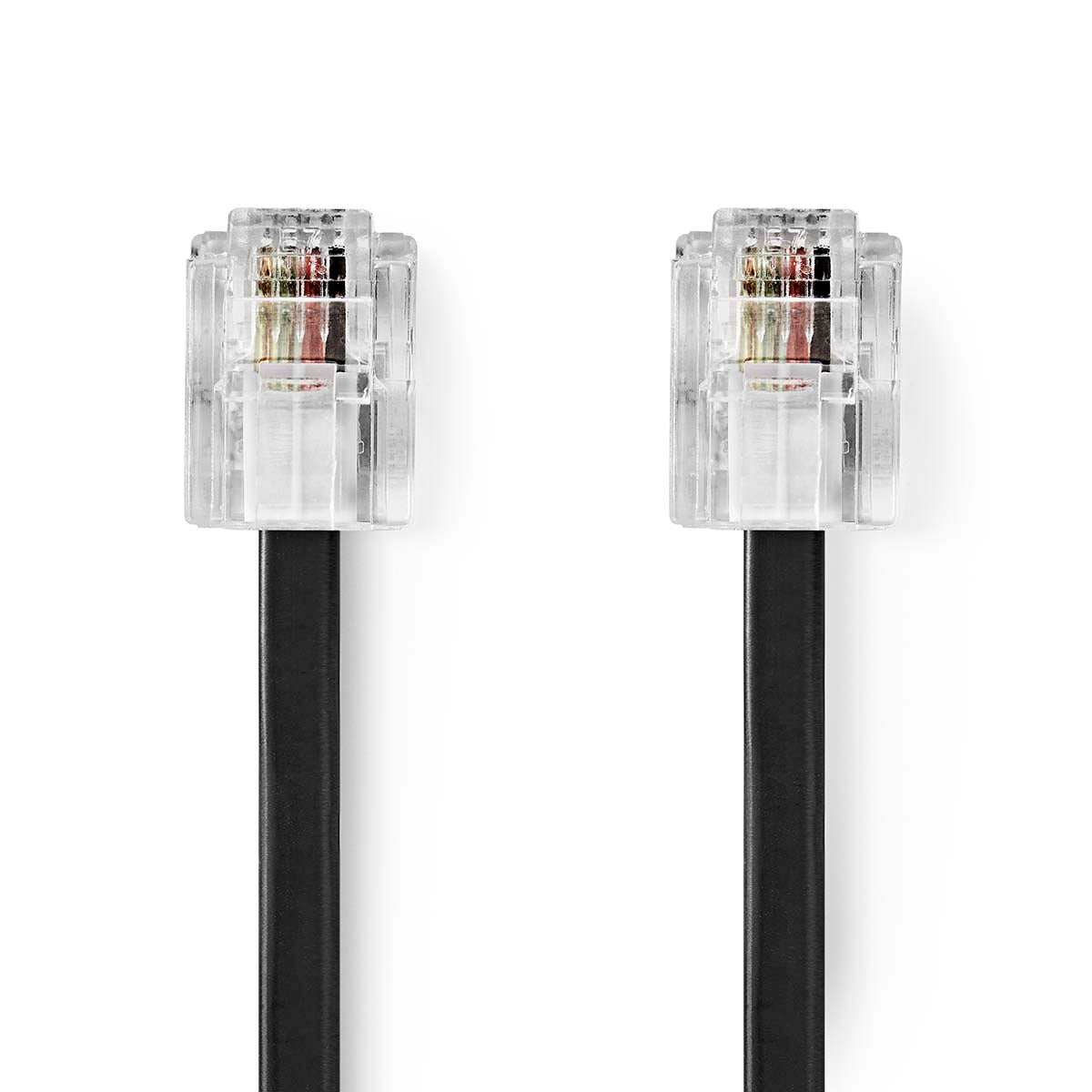 RJ11 Male Telephone Cable | RJ11 Male | 2.00 m | Cable Design: Flat | Gold Plated | Cable Type: RJ11 | Black
