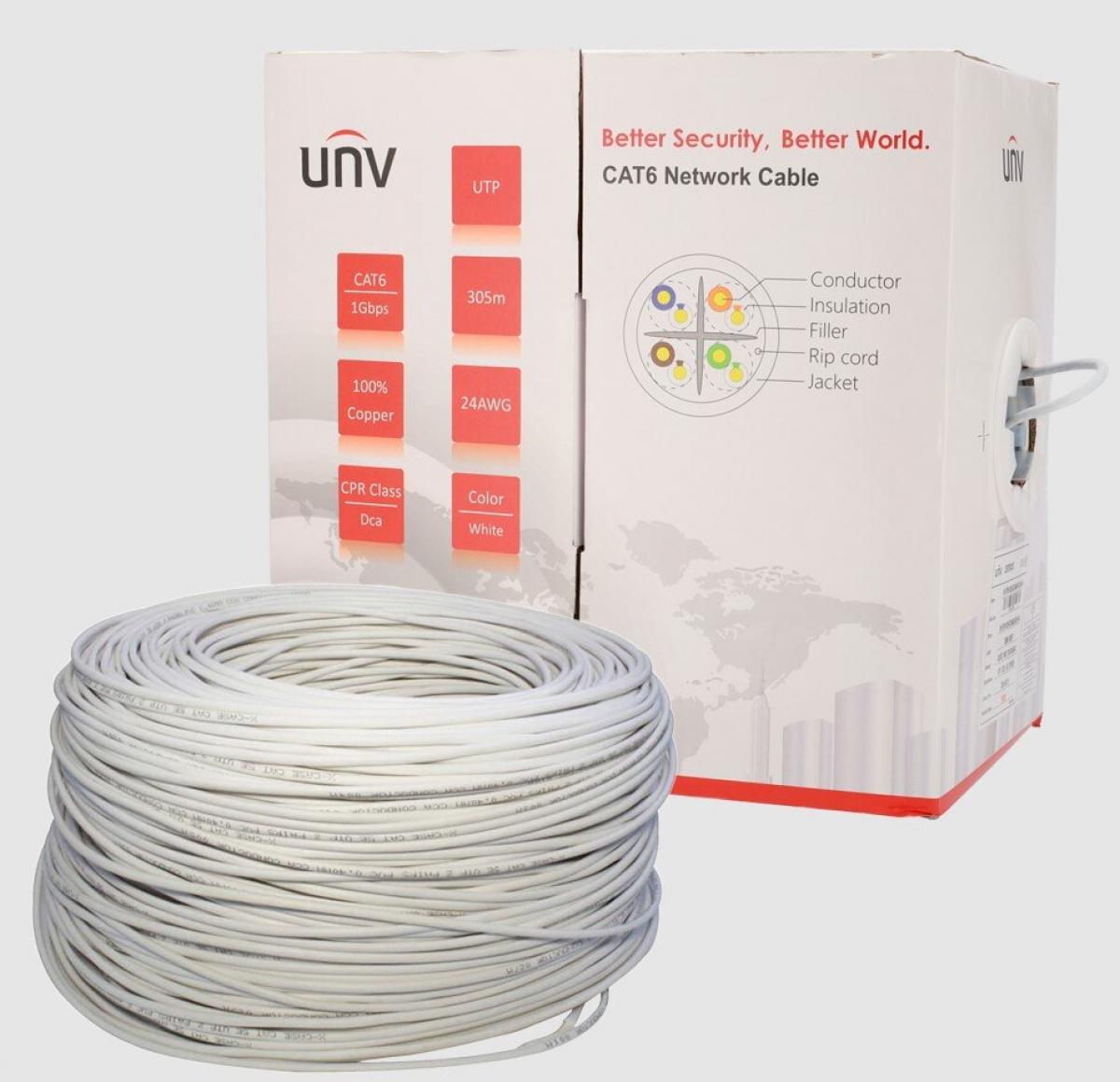 Cabo Uniview UTP CAT 6 OFC em bobine de 305 metros, 100% cobre, 24 AWG CPR DCA LSZH
