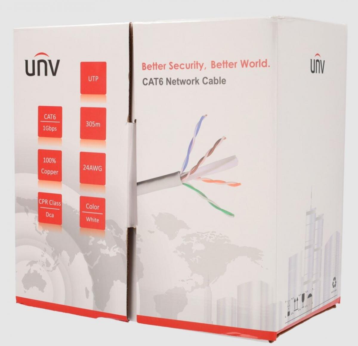 Cabo Uniview UTP CAT 6 OFC em bobine de 305 metros, 100% cobre, 24 AWG CPR DCA LSZH