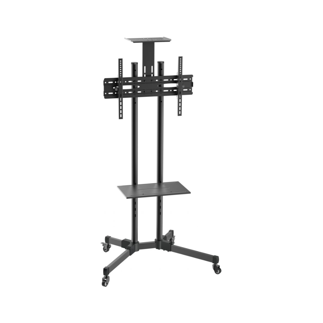 Suporte de chão ecológico com rodas, tabuleiro para DVD e suporte para câmara. (TV 37-70)