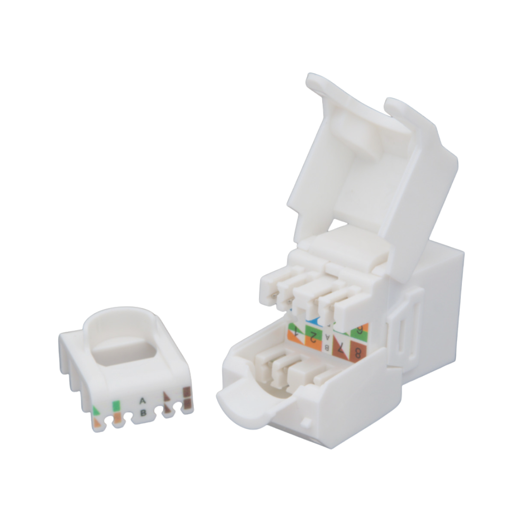 RJ45 UTP Keystone Cat.6 Blanco sin herramientas, 180 grados
