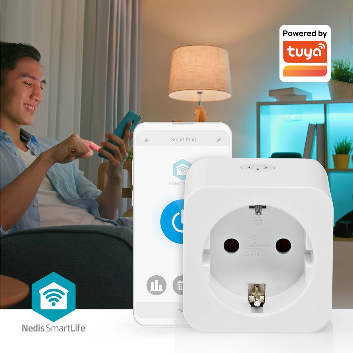 SmartLife Wi-Fi Smart Plug | IP21 | Power Meter | 3680 W | Type F (CEE 7/3) | 0 - 55 °C | Android™ / iOS | White | 1 pc