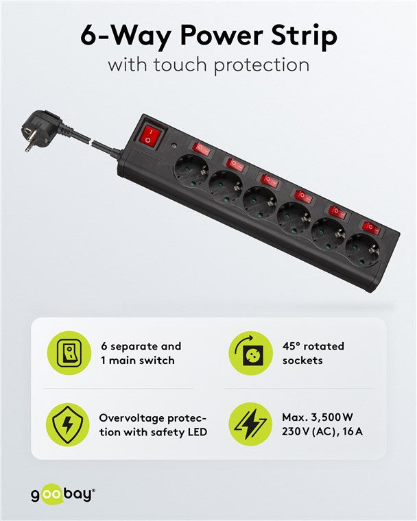 Regleta de Alimentación CA con Protección Contra Sobretensiones e Interruptor, 1.50 m
