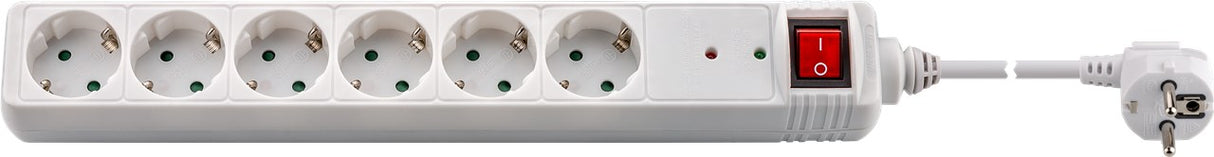 Power strip with 6 sockets, 1.4 m cable, white