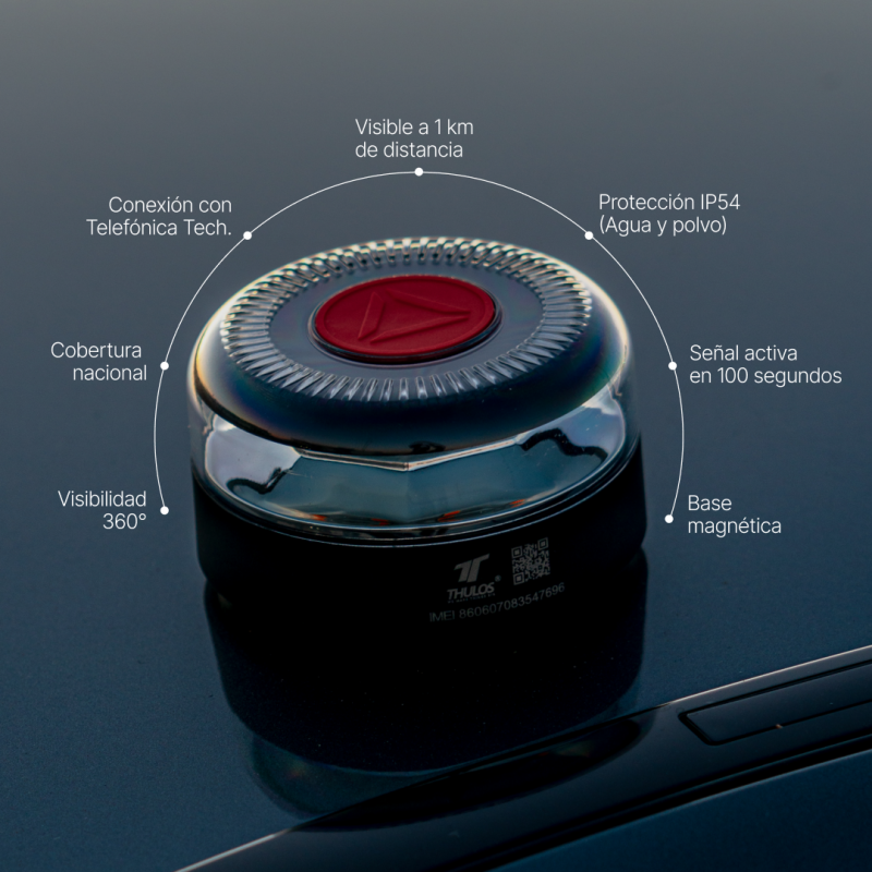 Emergency light with geolocation, connected to the DGT (Spanish Traffic Authority), V16 approved. Includes protective cover.