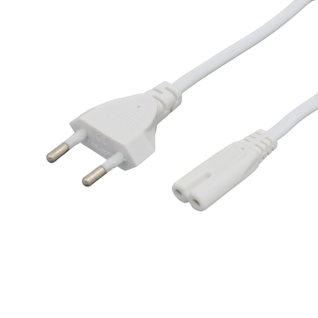 EU Power Cable 1.5m Euro Type C (CEE7/16) to C7 Connector 2 Wires 0.75mm White