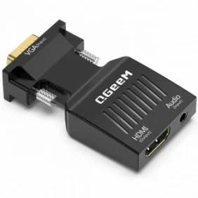 ADAPTADOR QGEEM - CONVERSOR VGA+AUDIO a HDMI | Cable de carga incluida | 60Hz | Negro