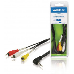 Cable AV Jack de 3.5 mm Macho 3 RCA 1.00 m en Color Negro