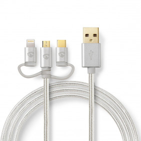 Cable 3 en 1 de Carga y Sincronización | USB Micro B Macho + Tipo C Lightning Apple 8 Pines - A 1,0 m Aluminio Cables