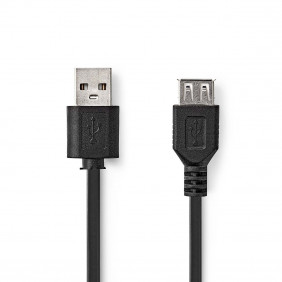Cable USB 2.0 | USB-A macho | USB-B macho | 480 Mbps | Niquelado | 2.00 m | Redondo | PVC | Negro | Polybag