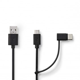 Cable 2 en 1 de Carga y Sincronización | USB A Macho - Micro B Macho/tipo C 1,0 m Negro