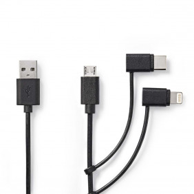 Cable 3 en 1 de Carga y Sincronización | USB A Macho - Micro B Macho/tipo C Macho/apple Lightning 8 Pines 1,0 m Negro Cables