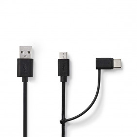 Cable 2 en 1 de Carga y Sincronización | USB A Macho - Micro B/usb Tipo C 1,0 m Negro