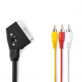 Cable de Vídeo Conmutable Scart | Macho - 3x RCA 2,0 m Negro