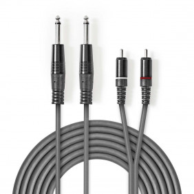Cable de Audio Estéreo | 2x 6,35 mm Macho ? RCA 5,0 m Gris