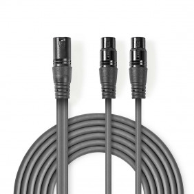 Cable de Audio XLR Compensado | 3 Pines Macho - 2x Hembra 1,5 m Gris