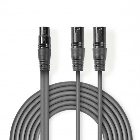 Cable de Audio XLR Compensado | 2x 3 Pines Macho -1 Hembra 1,5 m Gris