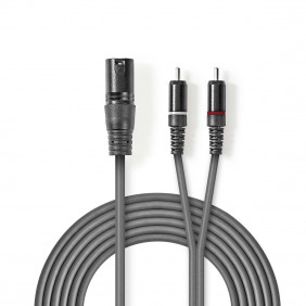 Cable de Audio XLR | 3 Pines Macho - 2x RCA 3,0 m Gris Adaptador