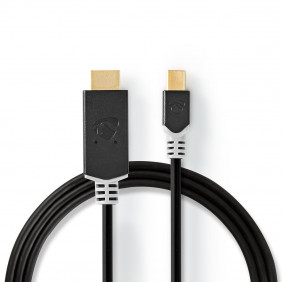Cable Mini Displayport | 1.4 Macho Conector Hdmi? 48 Gbps Chapado en oro 2.00 m Redondo PVC Antracita Bolsa Polybag Cables
