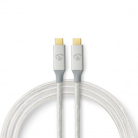 Cable USB | 3.2 Gen 2x2 Type-c ? Macho 20 Mbps 100 W Chapado en oro 1.00 m Redondo Nylon / Trenzado Plata Caja de Ventana