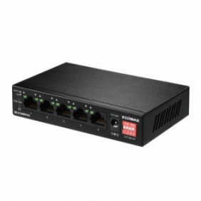Conmutador Fast Ethernet de 5 puertos de largo alcance con 4 puertos PoE+ y conmutador DIP