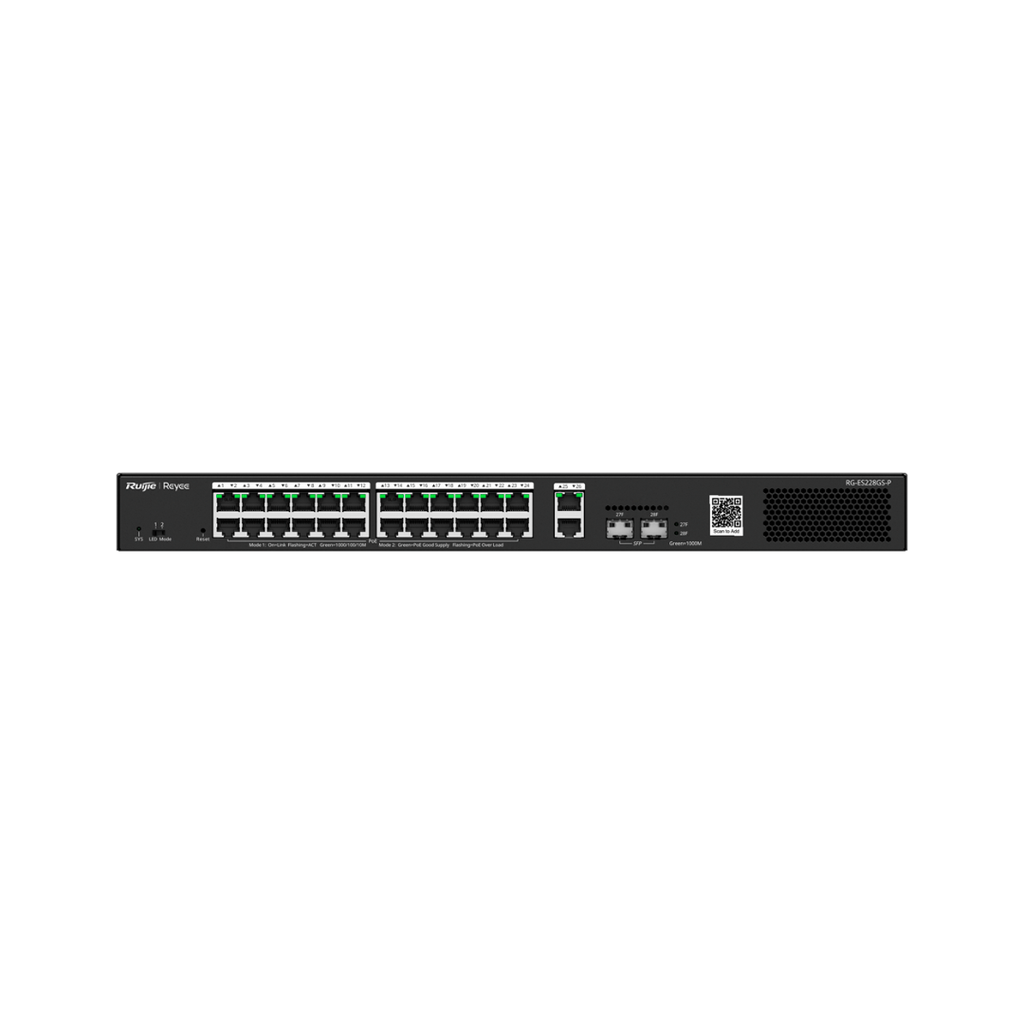 Reyee Managed PoE Cloud Switch 24 PoE 802.3af/at + 2 SFP + 2 RJ45 uplink 26 RJ45 10/100/1000Mbps + 2 SFP 10/100/1000