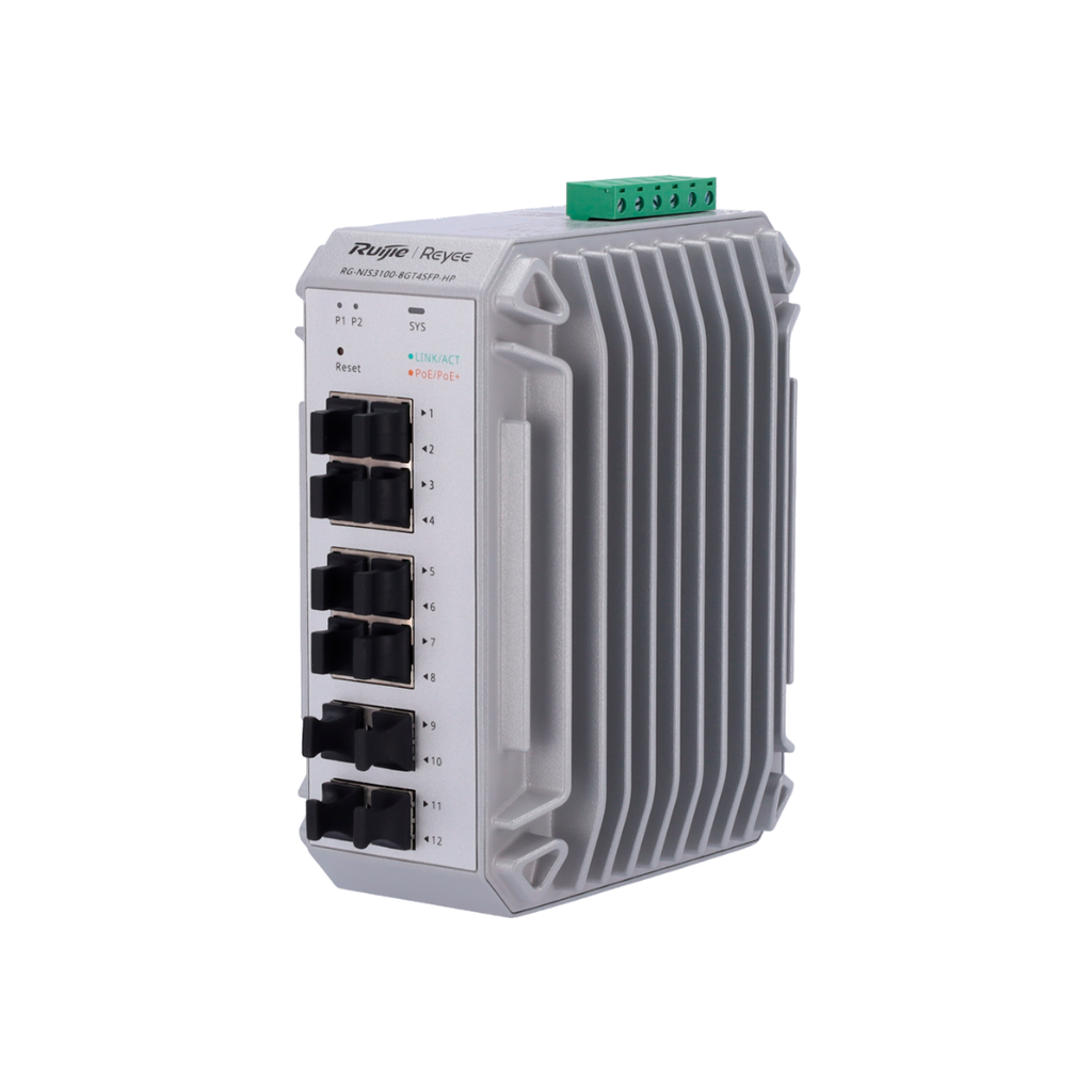 Reyee Industrial PoE Cloud Layer 2 Switch 8 PoE+ Gigabit ports + 4 SFP Gigabit ports 30W per port 802.3af/at / Maximum 240W