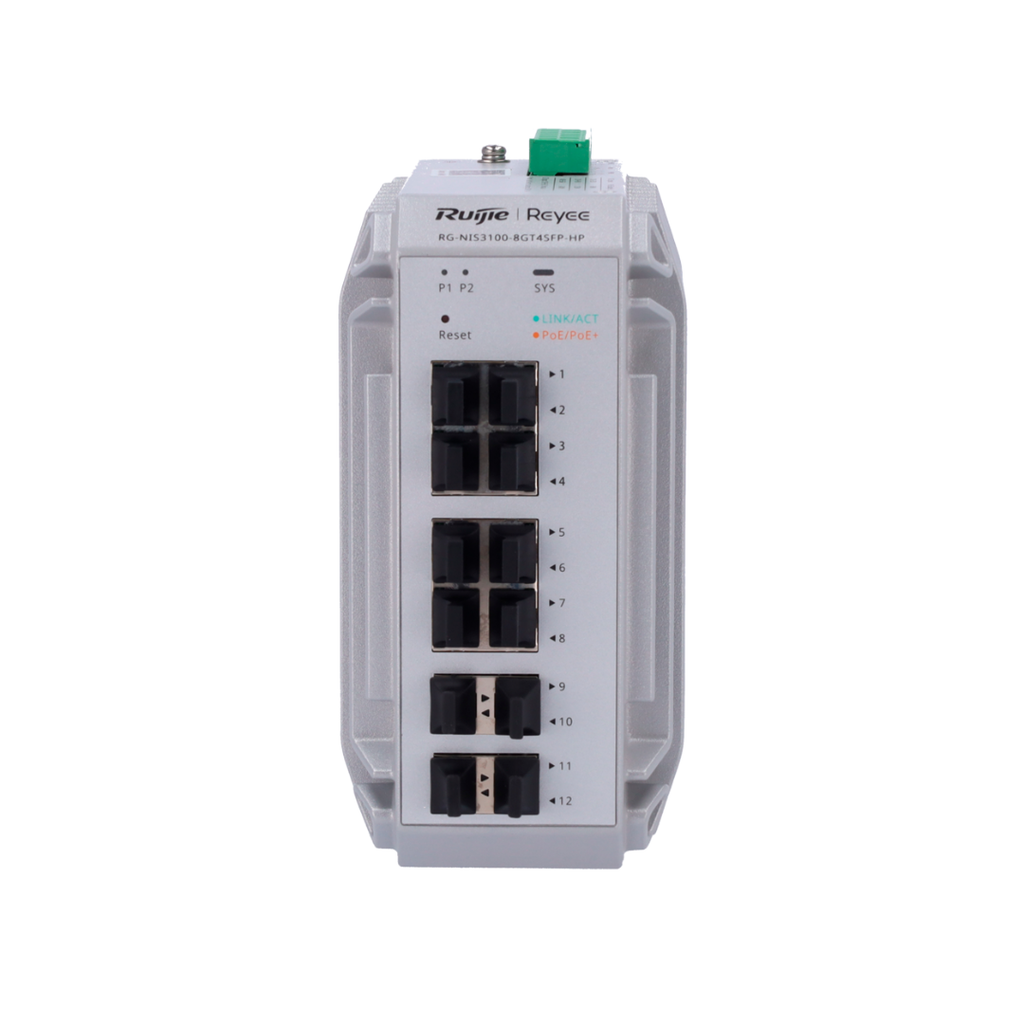 Reyee Industrial PoE Cloud Layer 2 Switch 8 PoE+ Gigabit ports + 4 SFP Gigabit ports 30W per port 802.3af/at / Maximum 240W