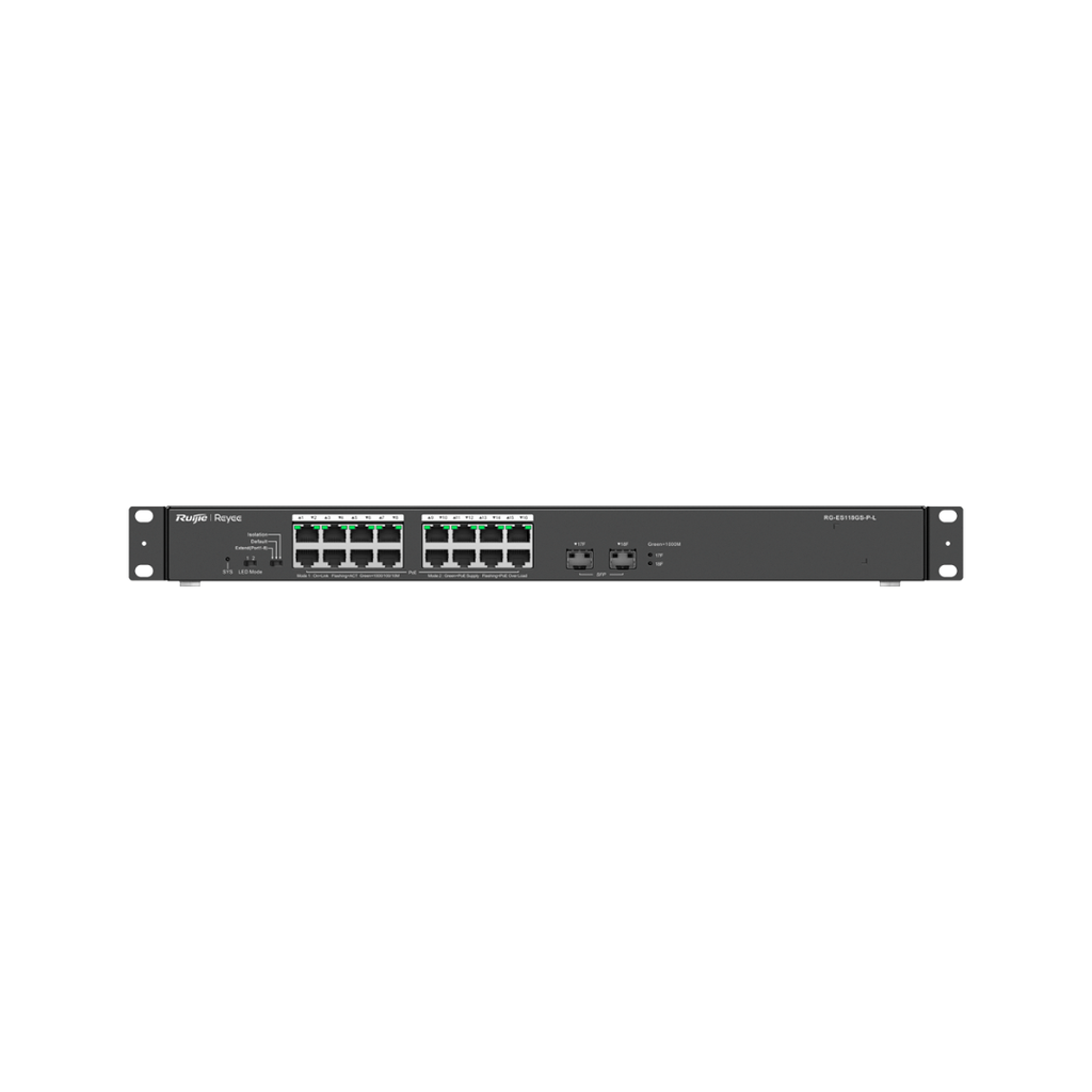 Reyee PoE Switch 16 PoE+ Ports Total Power 247W 16 Gigabit Ports Plug and Play