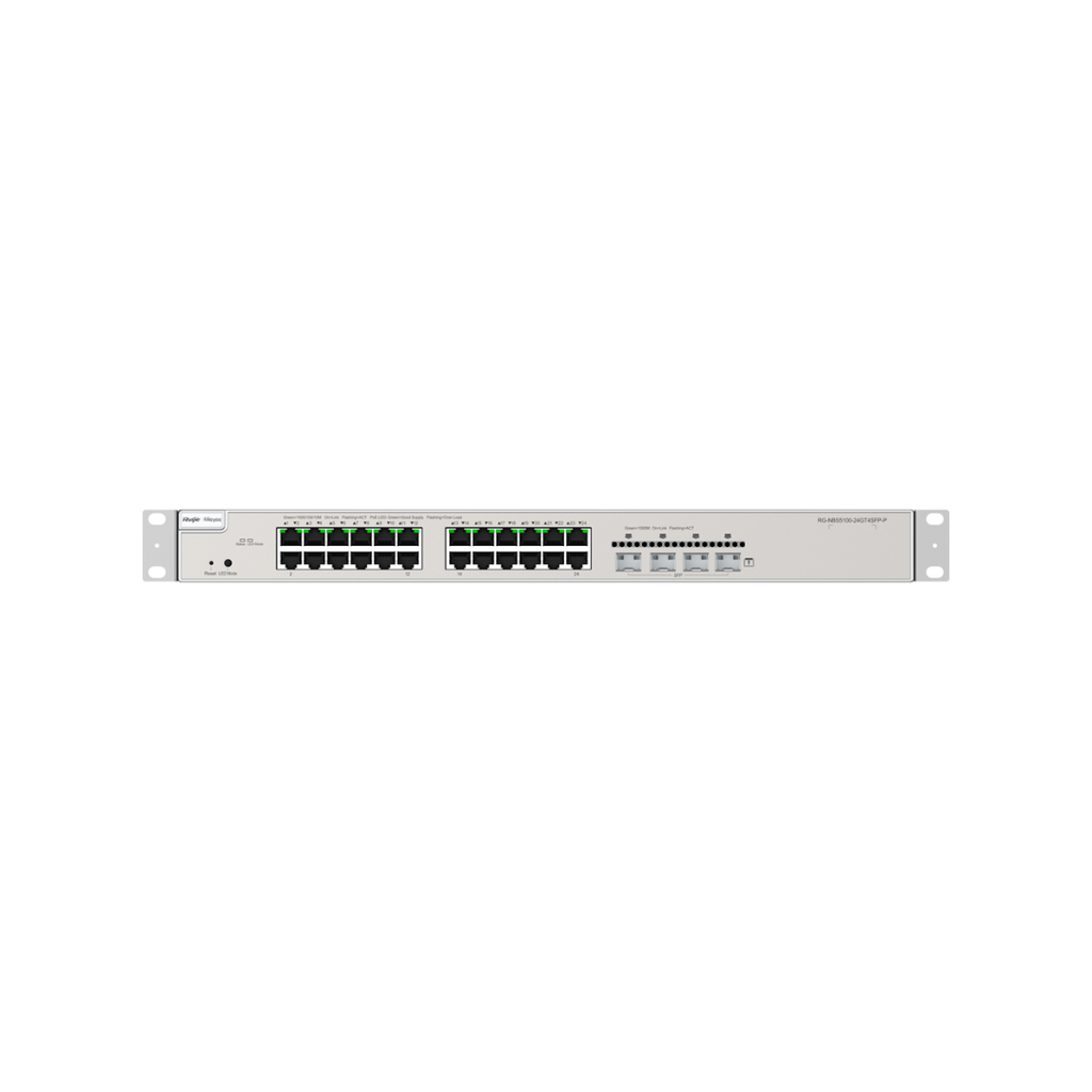 Reyee PoE Switch Cloud Layer 3 24 PoE RJ45 Gigabit ports + 4 SFP Gigabit 30W per port 802.3af/at / Maximum 370W Static LAG/DHC