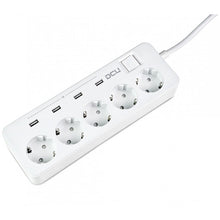 Regleta de 5 tomas + 4 puertos USB