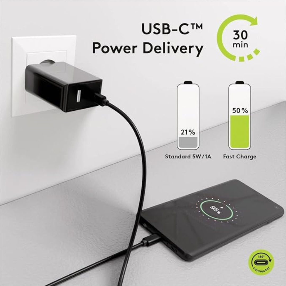 Cargador Rápido Dual USB-C PD (Power Delivery) (28W) Negro