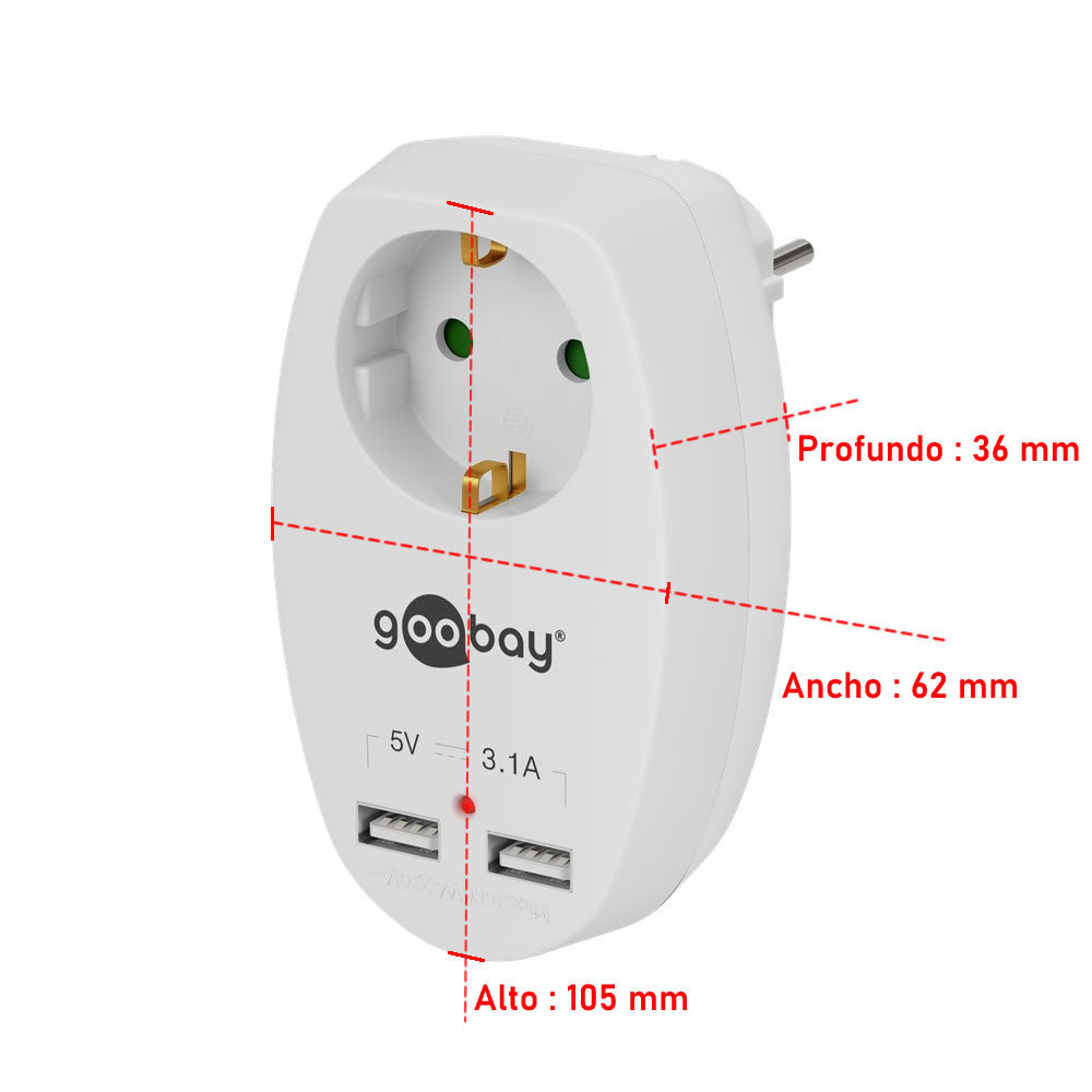 Tomada de segurança de 16 A com duas portas USB (Tipo A) 3,1 A
