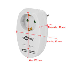 Tomada de segurança de 16 A com duas portas USB (Tipo A) 3,1 A