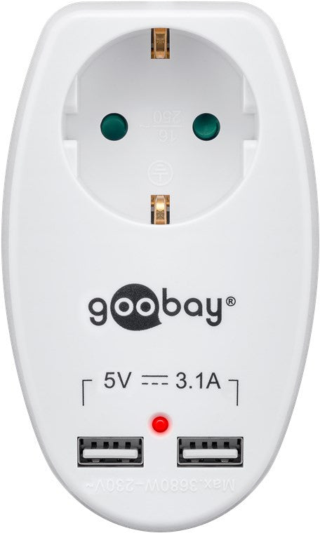 Tomada de segurança de 16 A com duas portas USB (Tipo A) 3,1 A