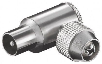 Conector coaxial macho com ângulo reto para montagem com parafuso, adaptador de antena de TV