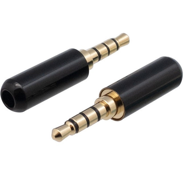 Conector Mini Jack Macho de 3,5 mm, 4 Vias, Soldável, Preto, para Áudio