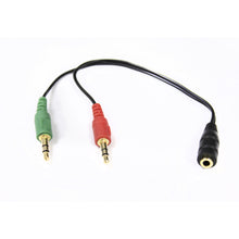 Cabo com conector de 3,5 mm para ligar microfone e auscultadores separadamente.