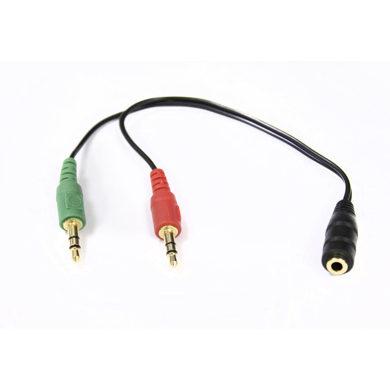 Cabo com conector de 3,5 mm para ligar microfone e auscultadores separadamente.