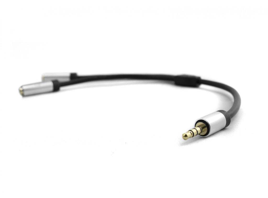 Cabo de microfone + áudio com conector macho de 4 pinos de 3,5 mm para 2 conectores fêmea de 3,5 mm 